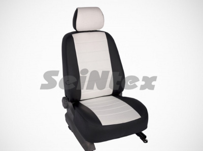 Nissan Qashqai (14–) Чехлы на сиденья (экокожа), цвет - чёрный + белый
